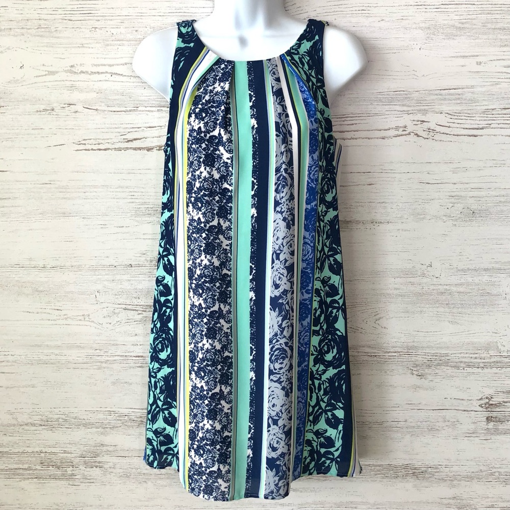 *3/$20* RENEE C. Striped Floral Sleeveless Shift Dress S